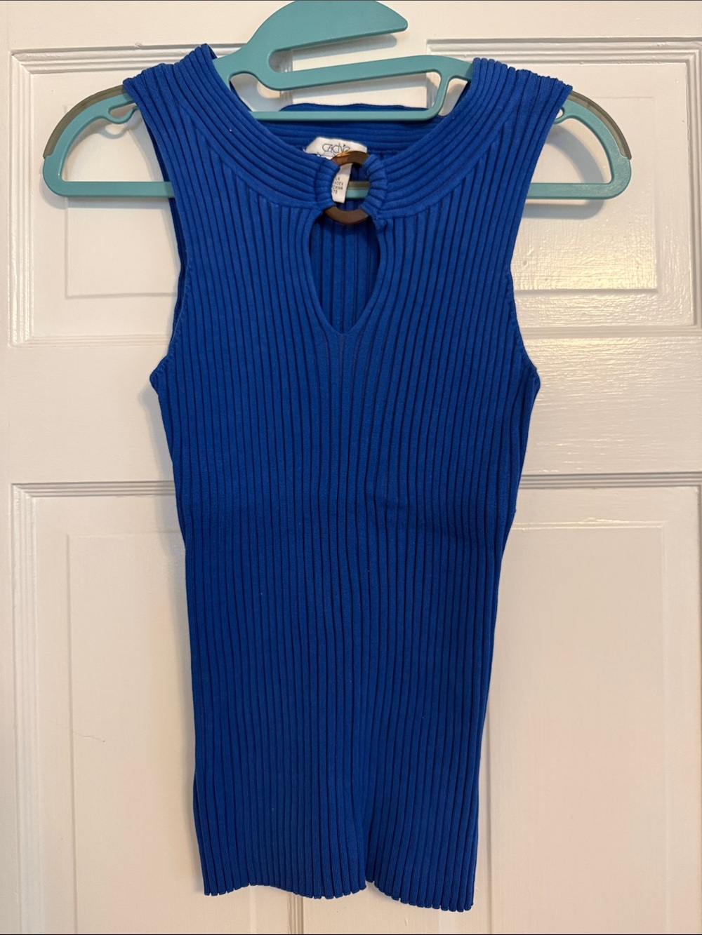 Cache Royal Blue Ribbed Tank with Keyhole Ring